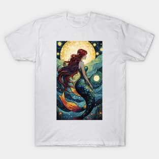 Starry Night Mermaid: Van Gogh-Inspired Underwater Symphony T-Shirt